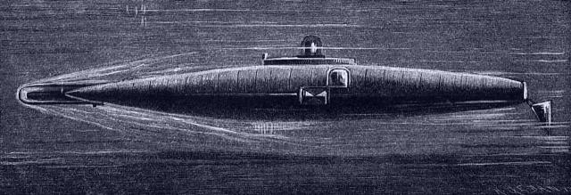 Nordenfelts Unterseeboot unter Wasser