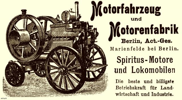 Reklame: Motorfahrzeug und Motorenfabrik, 1900