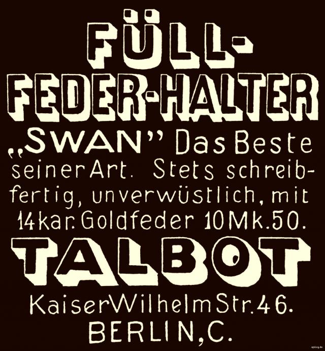 Reklame: Swan Füllfederhalter, 1905
