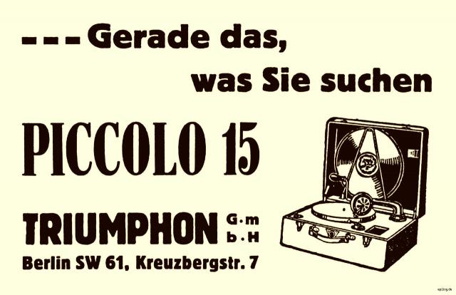 Reklame: Triumphon Piccolo 15, 1929