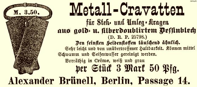 Reklame: Metall-Cravatten, 1887