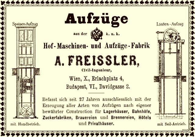 Reklame: Freissler Aufzüge, 1898