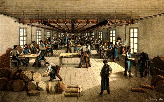 Einleimen der Graphitstäbchen in das Holz.