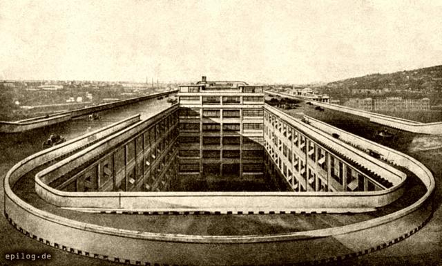 Einfahrbahn auf dem Dach der Fiat-Werke im Lingotto; von Norden gesehen.