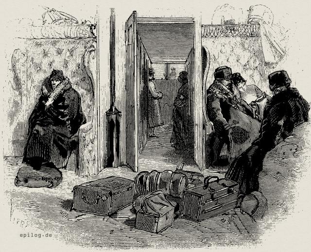 Inneres eines russischen Eisenbahnwaggons.