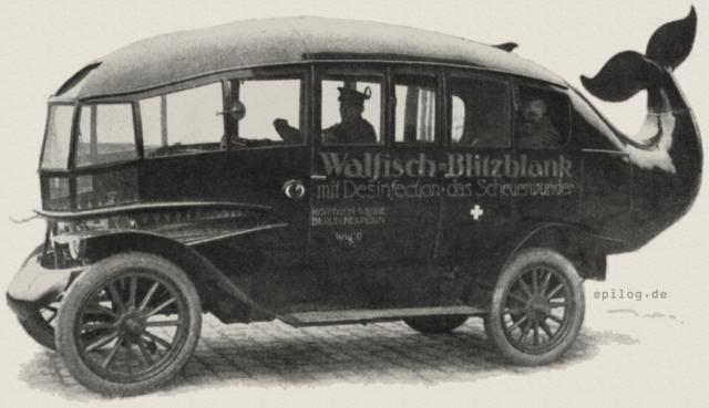 Vierrädriger Walfisch Reklame-Auto