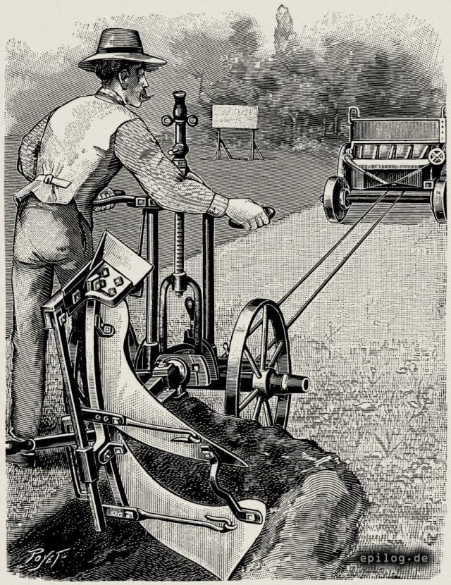 Pflügen mit dem Petroleummotor.