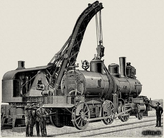 Kran, ein schwere Lokomotive hebend.