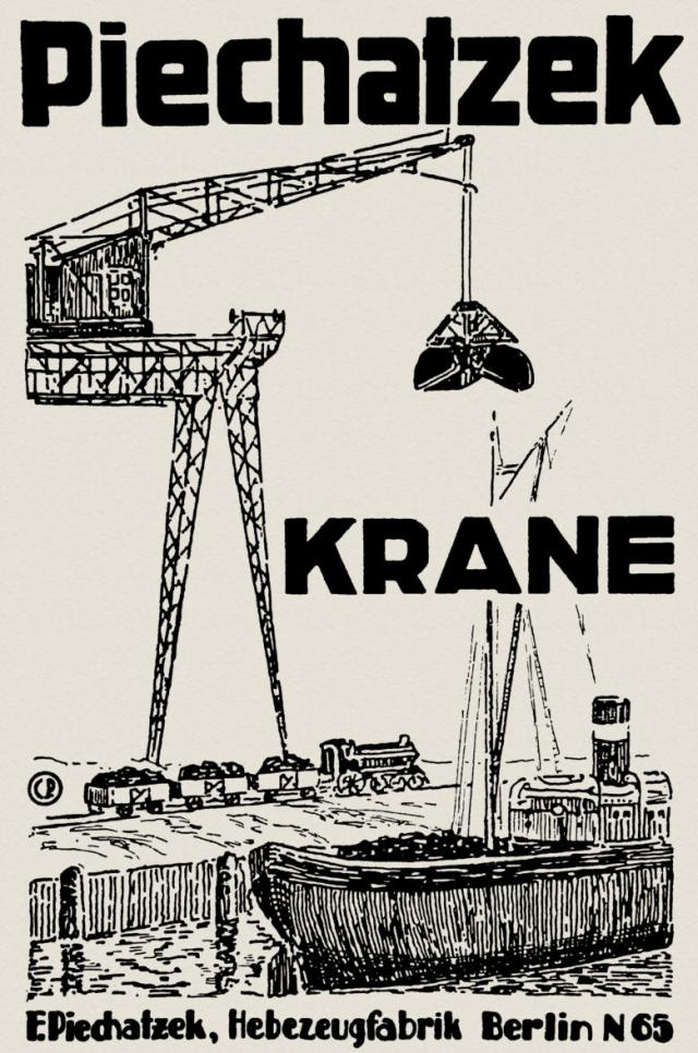 Reklame für Piechatzek-Kräne von 1926.