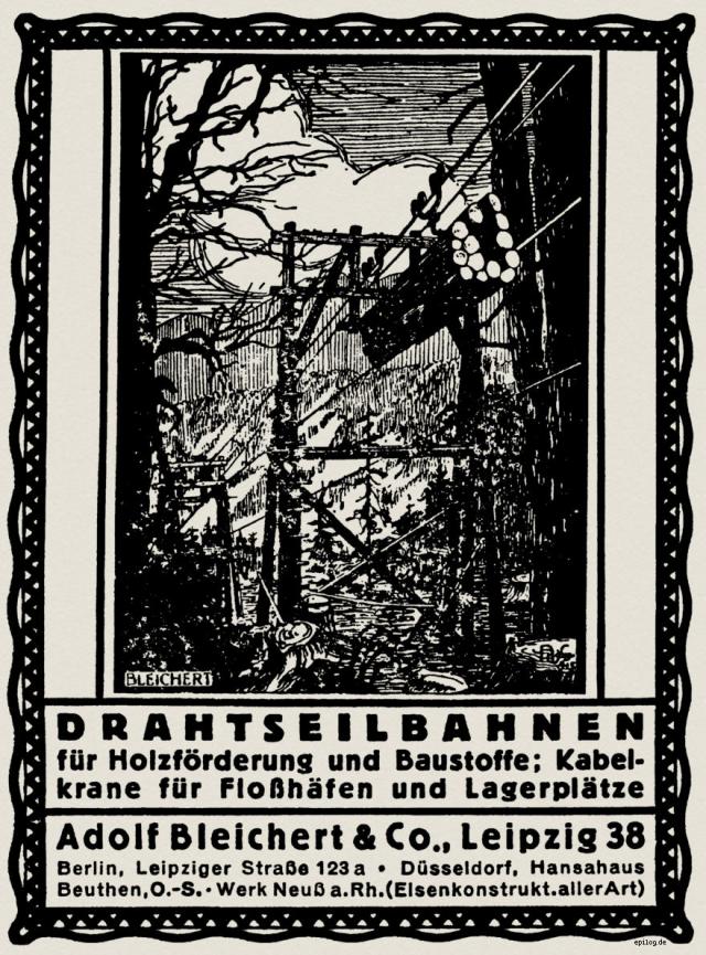 Reklame für Bleichert Drahtseilbahnen von 1918.