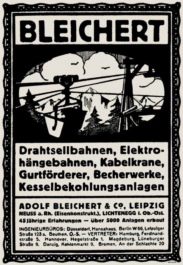 Reklame für Bleichert Drahtseilbahnen von 1918.