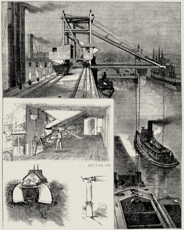 Ladevorrichtungen für Kohlen auf der Manhattan Elevator Railroad in New York