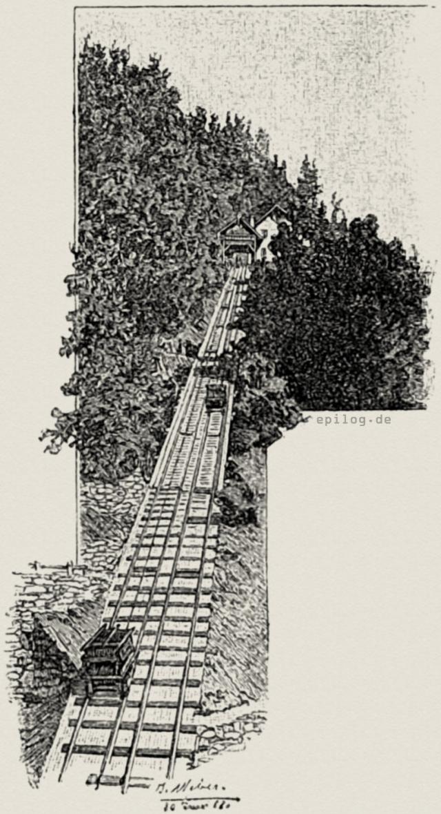 Drahtseilbahn zur Quelle.