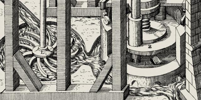 Maschine zur Wasserhebung mit Hilfe eines Flusses
