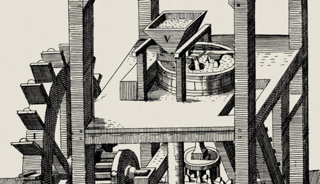 Mühle zum Mahlen des Korns durch Wasser aus einem Kanal