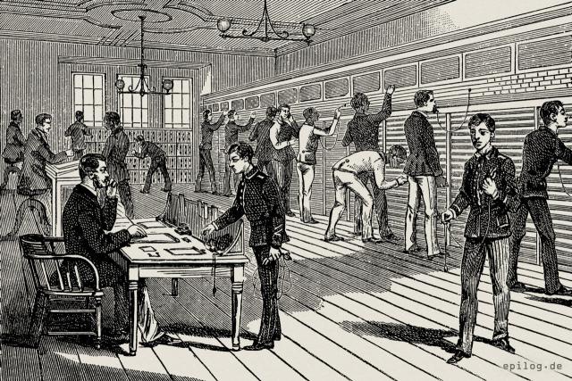 Die große Zentralvermittlung von ›Merchant’s Telefone Exchange‹ in New York.
